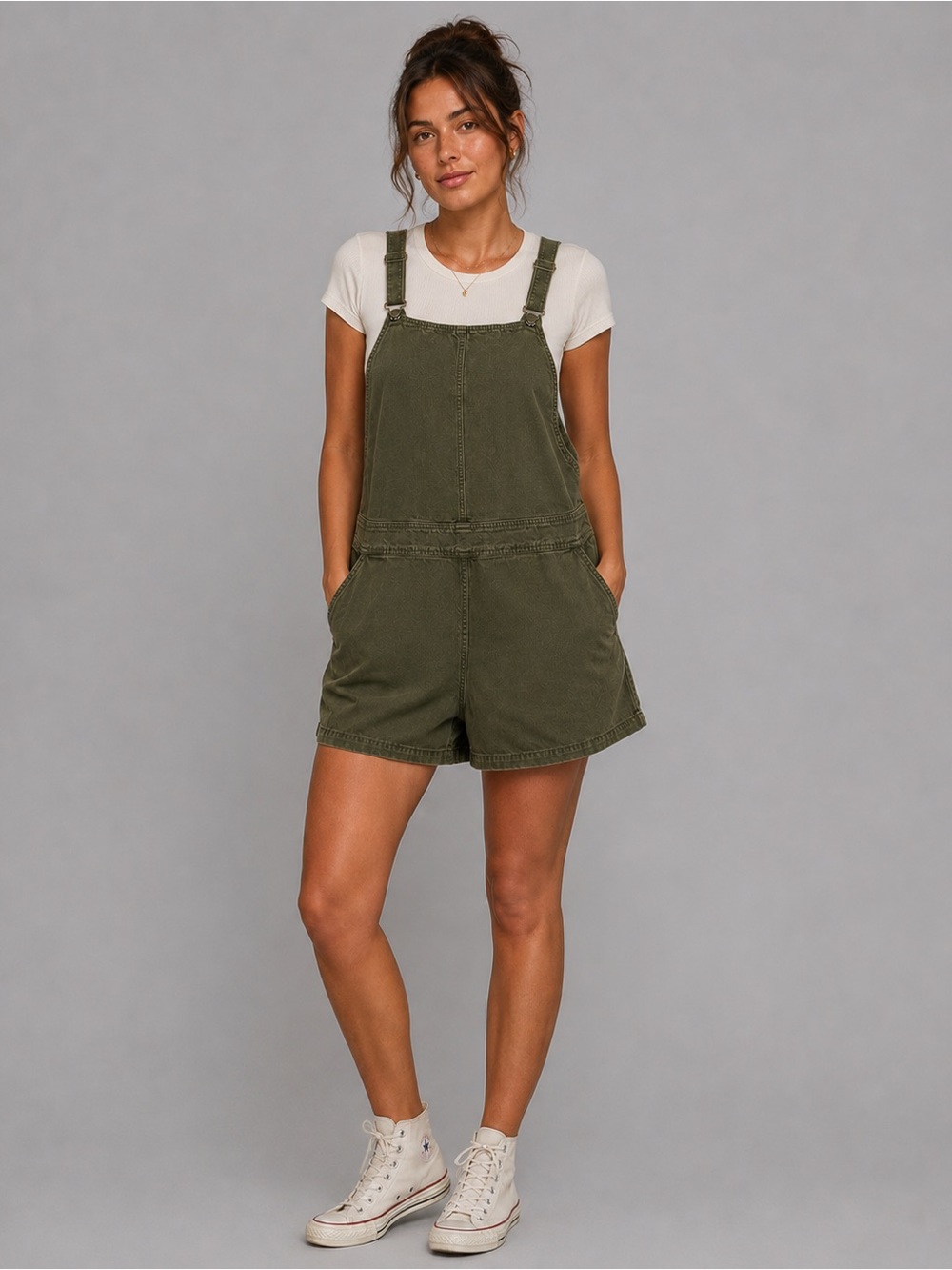 Torrid Size 2 Olive Green Linen Blend Short Overalls Romper Utility